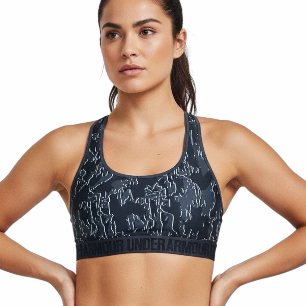 UNDER ARMOUR Women’s Black Camo Mid Crossback Sports Bra Size Large